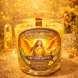 ✨ Vela Energizada Arcanjo Jofiel – Capim-limão com Citrino – Alegria & Vitalidade 8x8 cm