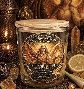 ✨ Vela Energizada Arcanjo Jofiel – Capim-limão com Citrino – Alegria & Vitalidade 8x8 cm