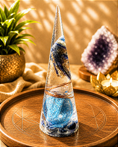 Cone Orgonite Conexão, Alinhamento e Conexão com os Anjos - Com pedras Cianita(Espada de Arcanjo Miguel) e Sodalita