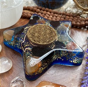 Orgonite Estrela 12 x2cm com turmalina e cornalina - transmutador de energia negativa em alegria e motivação