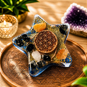 Orgonite Estrela 12 x2cm com turmalina e cornalina - transmutador de energia negativa em alegria e motivação
