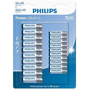 Pilha Alcalina Philips 10 un AA e 10 un AAA - LR036P20BP/59
