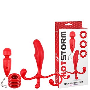 Kit com Massageador de Próstata, Mini Massageador e Conjunto de 3 Anéis Penianos – HOTSTORM LOVE OF COUPLE KIT – PM-017