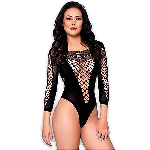 Body com mangas longas e detalhes em arrastão