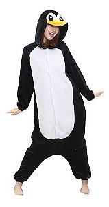 Pinguim Pijama Kigurumi Preto Macacão Fantasia