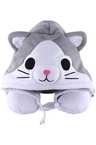 Gatinho Cinza Almofada de Pescoço com Touca Kigurumi