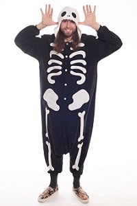 Esqueleto Caveira Preta Pijama Kigurumi Fantasia