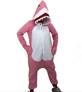 Bebê Tubarão Rosa Pijama Kigurumi Fantasia