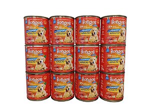 Kit 12 Latas Racao Umida Patê Caes Adultos Frango 280g Bongos