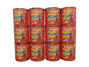 Kit 12 Latas Racao Umida Patê Caes Filhote Frango 280g Bongos