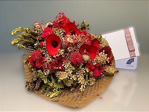 Kit Voucher Massagem Relaxante 60' + Bouquet de Flores Vermelhas Tam G
