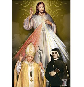 PÔSTER JESUS MISERICORDIOSO, SÃO JOÃO PAULO II E SANTA FAUSTINA