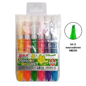 Kit 6 Mini Marcadores Neon Colorido