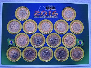 Cartela com as 16 Moedas Comemorativas Olimpíadas Rio 2016  FC  (172)