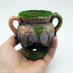 Decoração Camarão Aquário: Vaso Quebrado Com Musgo - Pequeno