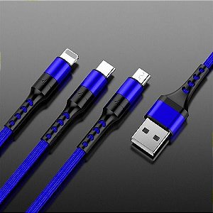 Cabo Carregador 3 Pontas Tipo C Microusb e iphone compatível