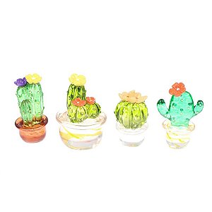 kit 4 Cactos flor resina miniatura terrário maquete bonsai