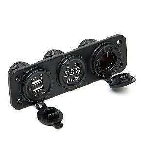 Painel Tomada 12v + Usb 5V e Voltímetro Barco Jipe Lancha