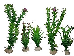kit 5 Planta flor Artificial Plástico Aquário - 12 à 20 cm