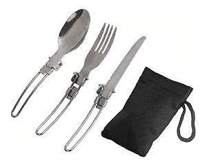 Kit Talheres Dobráveis acampamento Garfo Faca Colher Camping