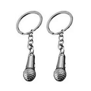 Kit 2 Chaveiros Microfone Metal cor Prata Presente Músico