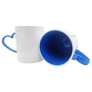 Caneca de Polímero para Sublimação Alça de Coração Azul Royal