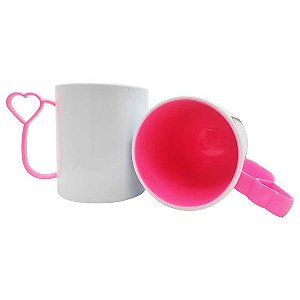 Caneca de Polímero para Sublimação Alça Coraçãozinho Rosa Pink