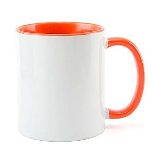 CANECA DE PORCELANA COM INTERIOR E ALÇA LARANJA