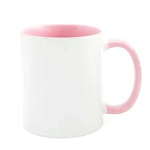 CANECA DE PORCELANA COM INTERIOR E ALÇA ROSA