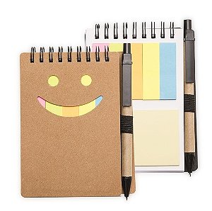 Bloco de anotações com postit e caneta - Sorriso