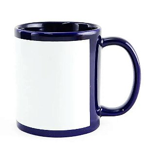 Caneca de Porcelana Azul Escuro c/ tarja branca