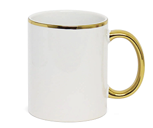 Caneca de Porcelana Alça e Borda Cromada