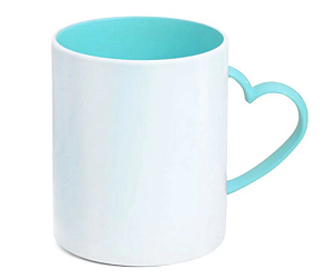 Caneca de Polímero para Sublimação Alça Coração 325ml