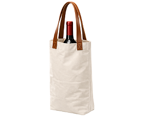 EcoBag Tecido Cru com Alça de Couro Para vinho 15x35
