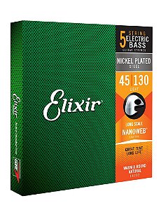 Encordoamento Elixir Baixo 5 Cordas 045-130 - Light - 14202 - Long Scale - Nanoweb