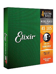 Encordoamento Elixir Baixo 4 Cordas 045-105 Medium 14077 Long Scale Nanoweb