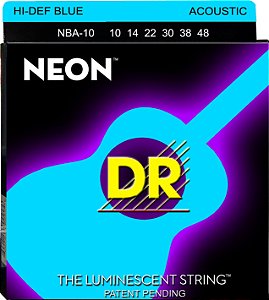 Encordoamento Violão Dr Strings 6 Cordas (.010-.048) -NBA-10-Hi Def cor azul-The Luminescent String