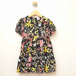 Vestido manga curta estampado floral colorido