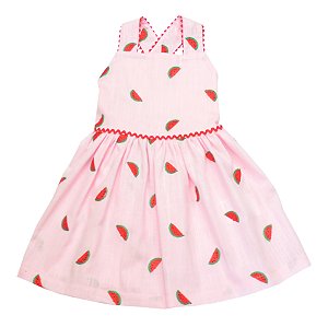 Vestido Alças Cruzadas Bordado Melancias