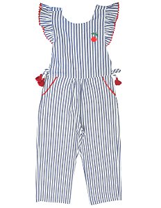 Macacão Jardineira Listrado Cereja