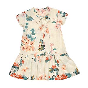 Vestido manga curta laço