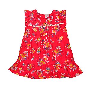Vestido flores manga curta com guipire