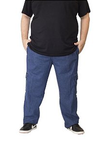Calça Cargo e Plus Size com Cintura de até (175 cm )de Jeans Grosso e Cós de Elástico Ref 818