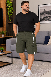 Bermuda Cargo Slagbaai e Plus Size Brim Cintura de Elastico até (175 cm)Ref 1002