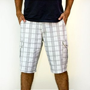 Bermuda Cargo de Cós Sarja Xadrez P/ Cinto Sem Elástico Ref  102732