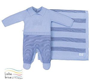 Saída de Maternidade Menino Tricot Azul Listras Fofinho