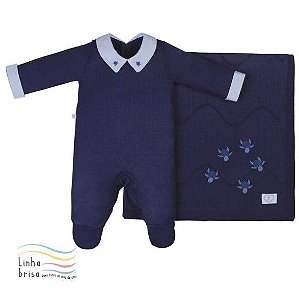 Saída de Maternidade Menino Tricot Marinho Tartaruguinha Fofinho