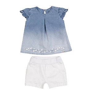 Conjunto Bebê Menina Bata Jeans com Shorts Color Paraiso