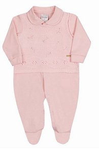 Macacão Bebê Menina Rosa com Pala de Tricot Paraiso