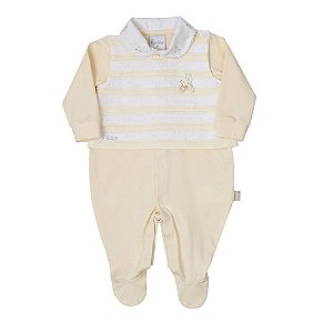 Macacão Bebê Menina Malha com Tricot Amarelo Pastel Paraíso